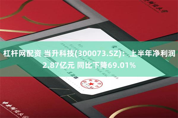 杠杆网配资 当升科技(300073.SZ)：上半年净利润2.87亿元 同比下降69.01%